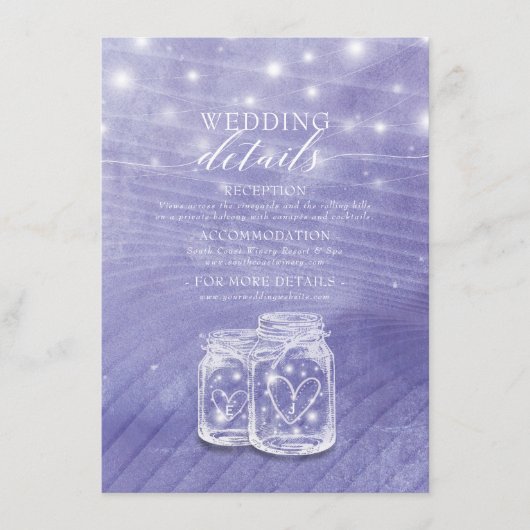 Informatie over bruiloft Mason Jar String Light Informatiekaartje (Voorkant)