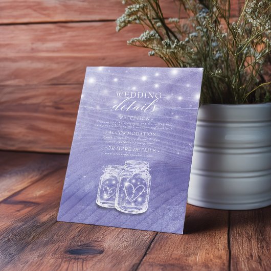 Informatie over bruiloft Mason Jar String Light Informatiekaartje