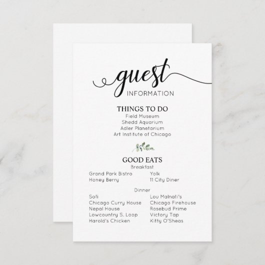 Informatie over bruiloft met details gastinformati informatiekaartje (Voorkant / Achterkant)