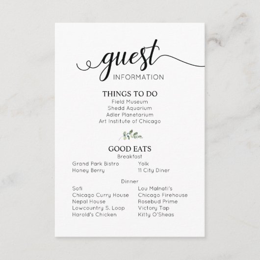 Informatie over bruiloft met details gastinformati informatiekaartje (Voorkant)