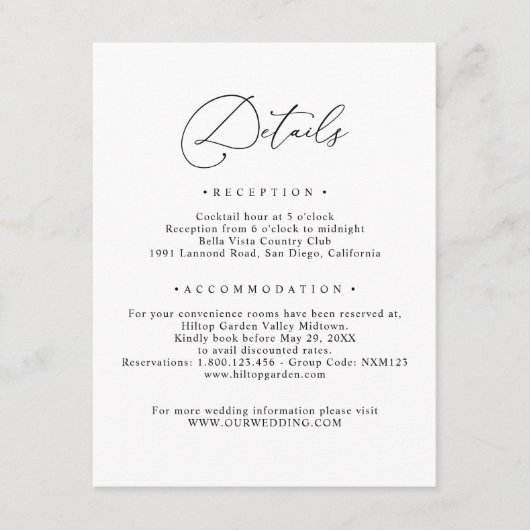 Informatie over bruiloft over e-mailberichten voor informatiekaartje (Voorkant)