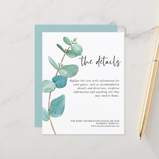 Informatie over budgettaire blauwe eucalyptusbruil (Voorkant / Achterkant in situ)