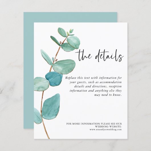 Informatie over budgettaire blauwe eucalyptusbruil (Voorkant / Achterkant)