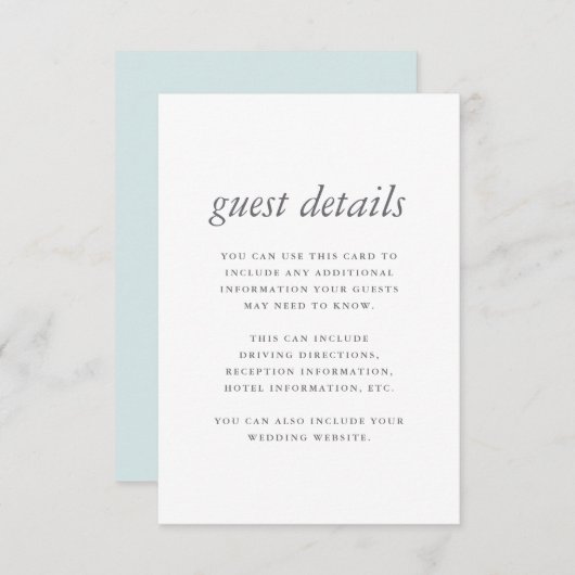 Informatie over Chic- en minimale blauwe bruiloft- Informatiekaartje (Voorkant / Achterkant)