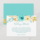 Informatie over Chic Turquoise Gold Floral Wedding Informatiekaartje (Voorkant / Achterkant)