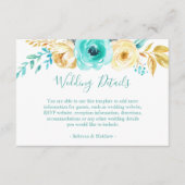 Informatie over Chic Turquoise Gold Floral Wedding Informatiekaartje (Voorkant)