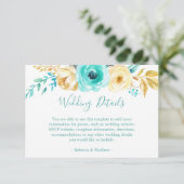 Informatie over Chic Turquoise Gold Floral Wedding Informatiekaartje (Staand voorkant)