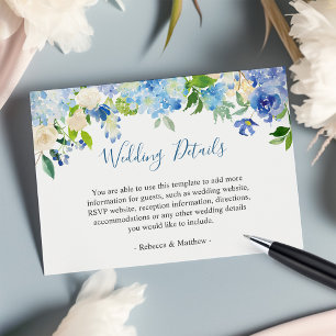 Informatie over Classy Blue Hydrangeas Floral Wedd Informatiekaartje