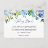 Informatie over Classy Blue Hydrangeas Floral Wedd Informatiekaartje (Voorkant)