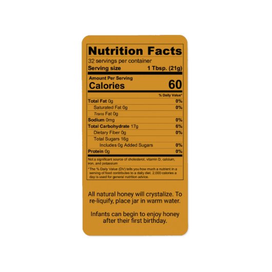 Informatie over de amberhoningvoeding etiket (Voorkant)