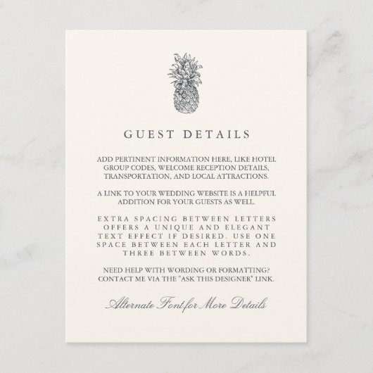 Informatie over de  ananasbruiloft op eilanden informatiekaartje (Voorkant)