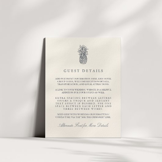 Informatie over de  ananasbruiloft op eilanden informatiekaartje