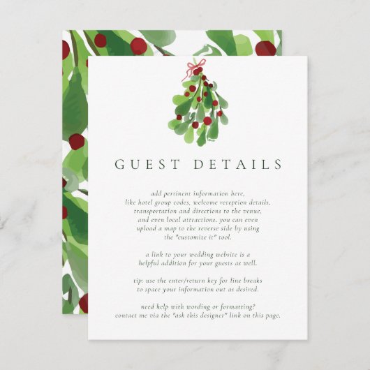 Informatie over de Christmas Mistletoe Informatiekaartje (Voorkant / Achterkant)