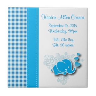 Informatie over de geboorte van blauw en wit gepla tegeltje