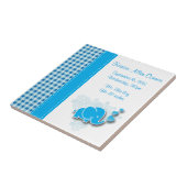 Informatie over de geboorte van blauw en wit gepla tegeltje (Zijkant)