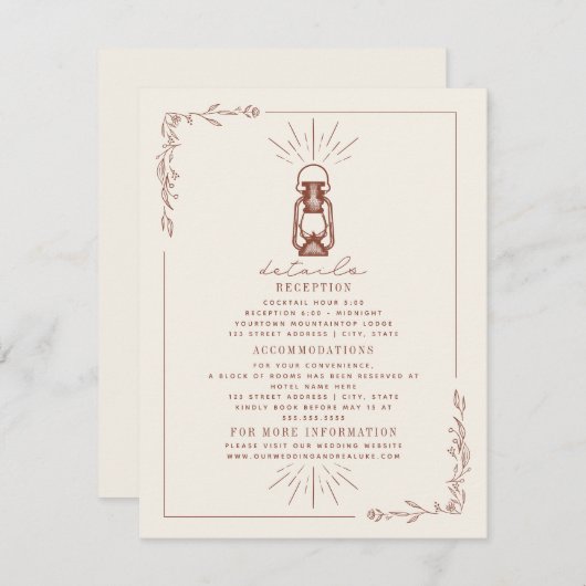 Informatie over de  Lantaarn Terracotta Wedding Informatiekaartje (Voorkant / Achterkant)