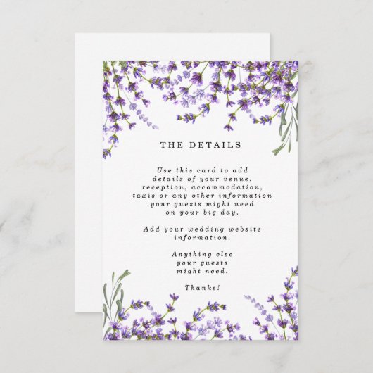 informatie over de lavender boho floral bruiloft informatiekaartje (Voorkant / Achterkant)