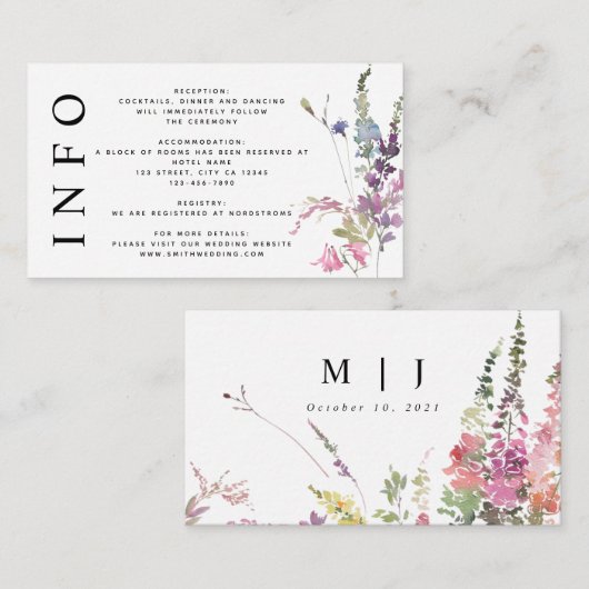 Informatie over de lente-weide wilde bloemen bruil informatiekaartje (Voorkant / Achterkant)