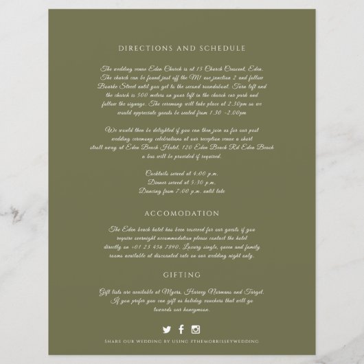 Informatie over de olijfgroene monogram bruiloft (Achterkant)