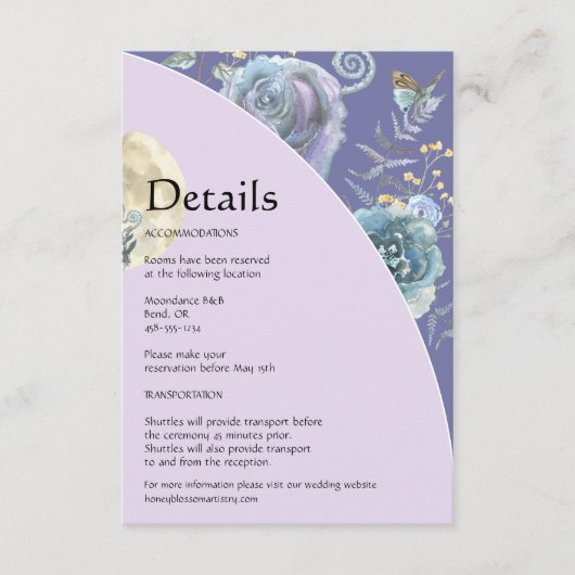Informatie over de Paarse bruiloft van Whimsical M Informatiekaartje (Voorkant)