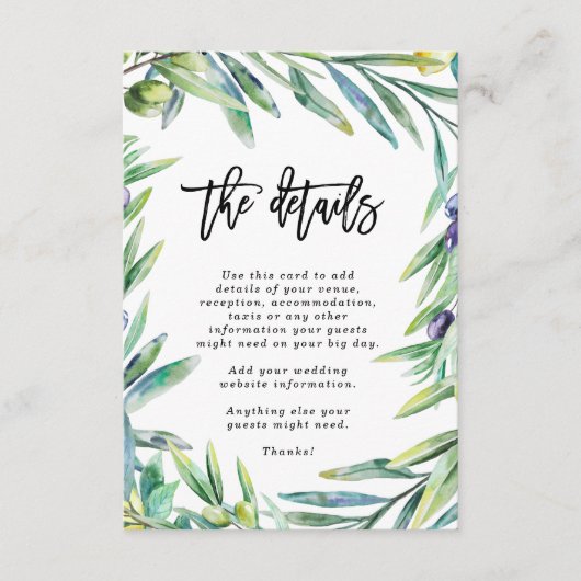 Informatie over de trouwgegevens van Italië Informatiekaartje (Voorkant)