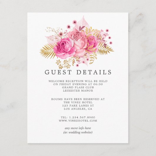 Informatie over de Waterverf van roze en gouden Ro Informatiekaartje (Voorkant)