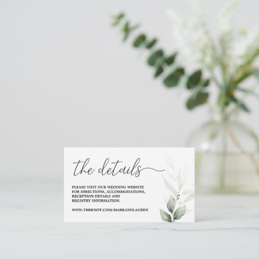 Informatie over de website Simple Greenery Wedding Informatiekaartje (Staand voorkant)