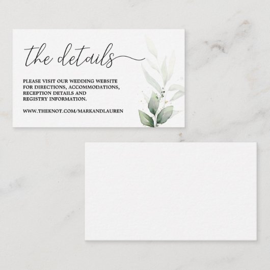 Informatie over de website Simple Greenery Wedding Informatiekaartje (Voorkant / Achterkant)