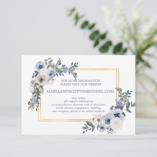 Informatie over de website van de Stusty Blue Grey RSVP Kaartje (Staand voorkant)