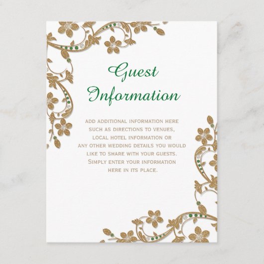 Informatie over Emerald and Gold Wedding Guest Informatiekaartje (Voorkant)