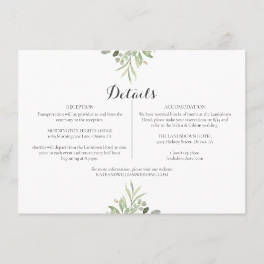 Informatie over Greenery Wedding Script Informatiekaartje (Voorkant)