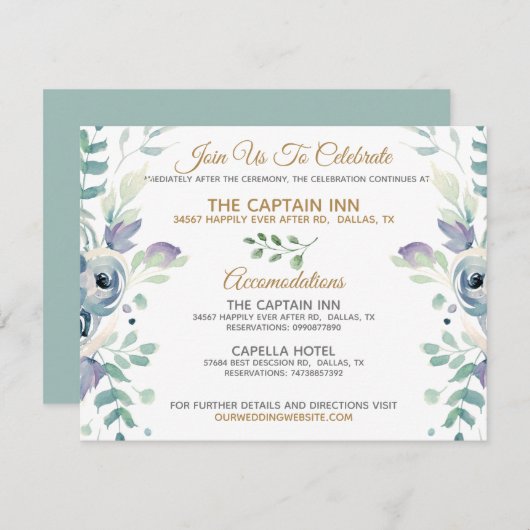 Informatie over het blauwe Roos Floral Weddenschap Informatiekaartje (Voorkant / Achterkant)