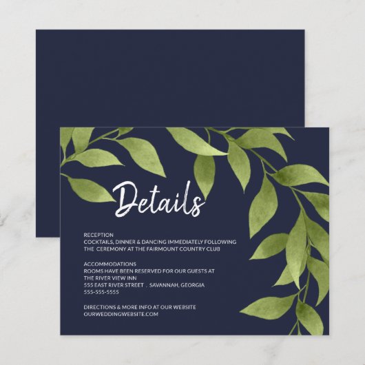 Informatie over huwelijksdetails Waterverf Willows Kaart (Voorkant / Achterkant)