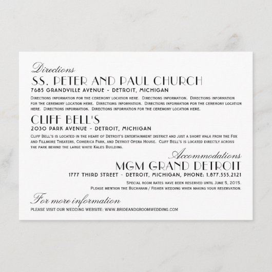 Informatie over kunst deco-bruiloft informatiekaartje (Voorkant)