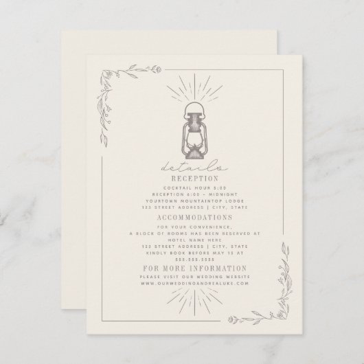 Informatie over  Lantaarn Amethyst bruiloft Informatiekaartje (Voorkant / Achterkant)