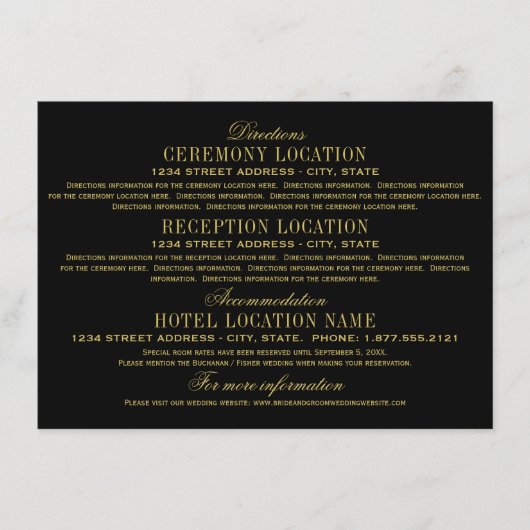 Informatie over legant Black and Gold Wedding Informatiekaartje (Voorkant)