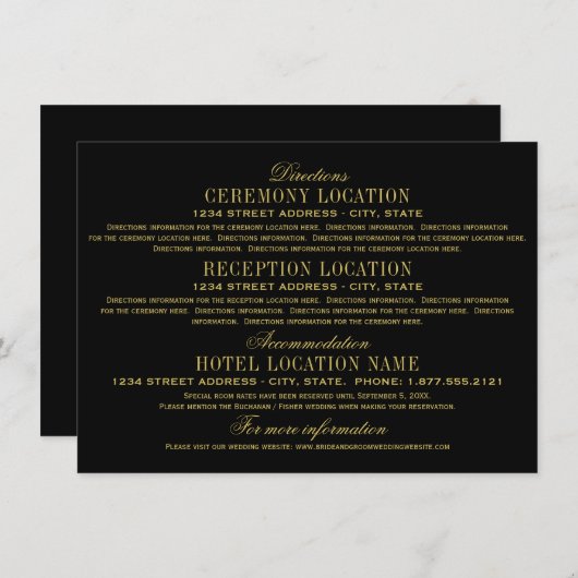 Informatie over legant Black and Gold Wedding Informatiekaartje (Voorkant / Achterkant)