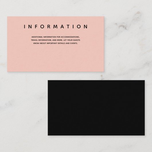Informatie over Micro Wedding Pink Black Typograph Informatiekaartje (Voorkant / Achterkant)