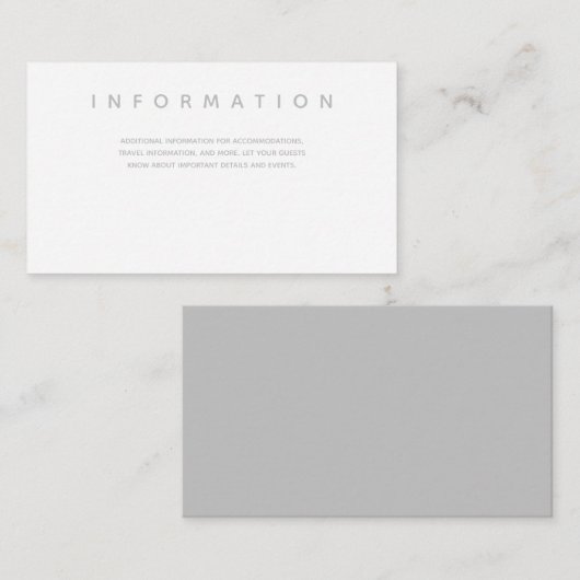 Informatie over Micro Wedding White Gray Typograph Informatiekaartje (Voorkant / Achterkant)