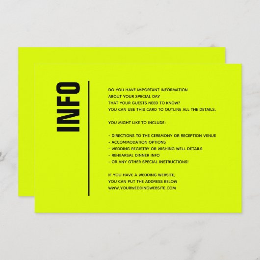 Informatie over moderne, minimalistische Chartreus Informatiekaartje (Voorkant / Achterkant)