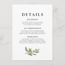 Informatie over moderne Olive-filiaalbruiloft Informatiekaartje