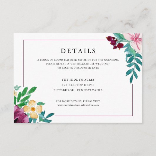 Informatie over moderne Waterverf-Blooms-bruiloft Informatiekaartje (Voorkant)