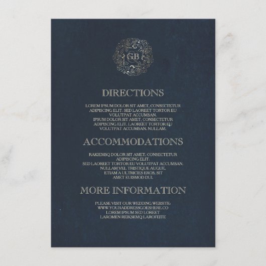  informatie over Navy and Gold Floral Wreath Informatiekaartje (Voorkant)