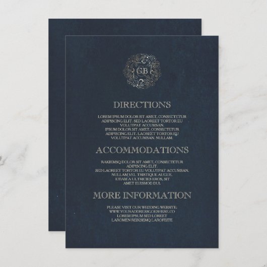  informatie over Navy and Gold Floral Wreath Informatiekaartje (Voorkant / Achterkant)