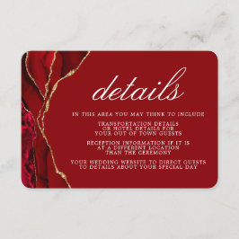 Informatie over Red and Gold Wedding Agate Informatiekaartje