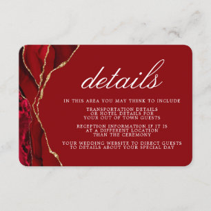 Informatie over Red and Gold Wedding Agate Informatiekaartje