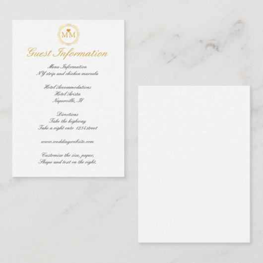 Informatie over Royal Wedding Gold Script-gast Informatiekaartje (Voorkant / Achterkant)