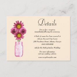 Informatie over roze bloemen Mason Jar Wedding Informatiekaartje