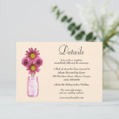 Informatie over roze bloemen Mason Jar Wedding Informatiekaartje (Staand voorkant)