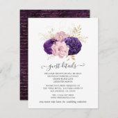 Informatie over roze en Paarse Floral Wedding Gues Informatiekaartje (Voorkant / Achterkant)